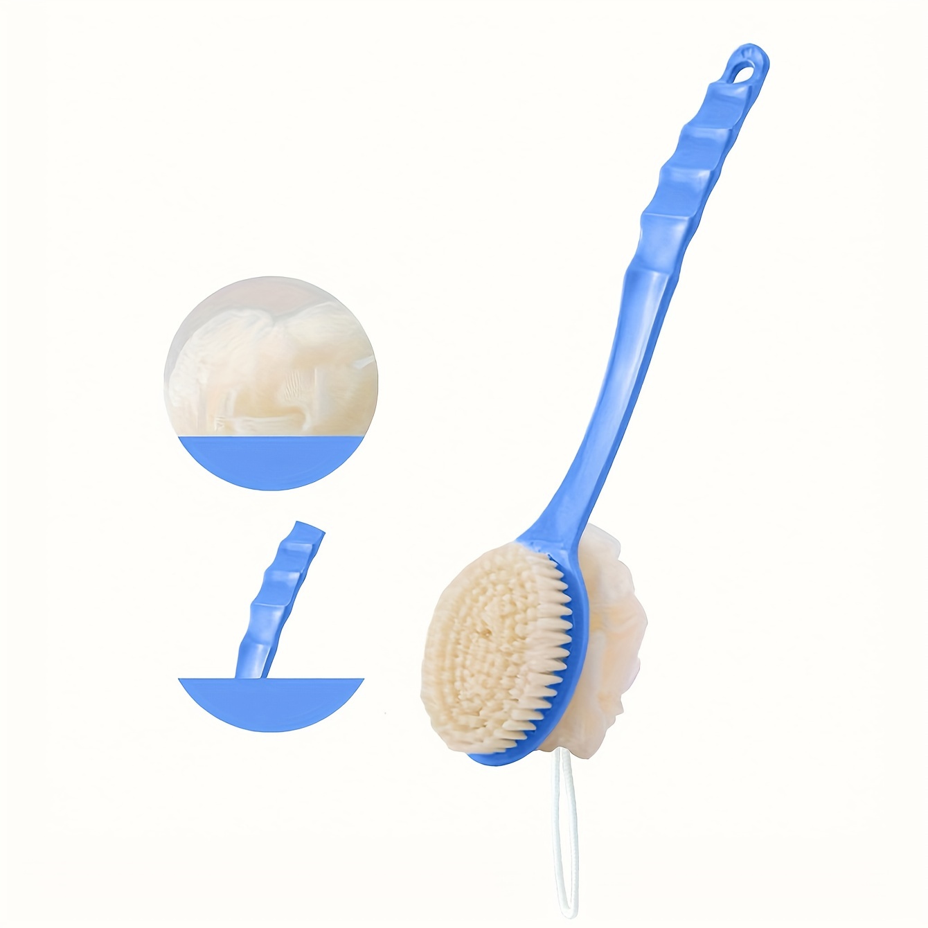 1  bristle long handle bath brush with loofah sponge non electric exfoliating body scrubber for back and full body cleanse Product details 4