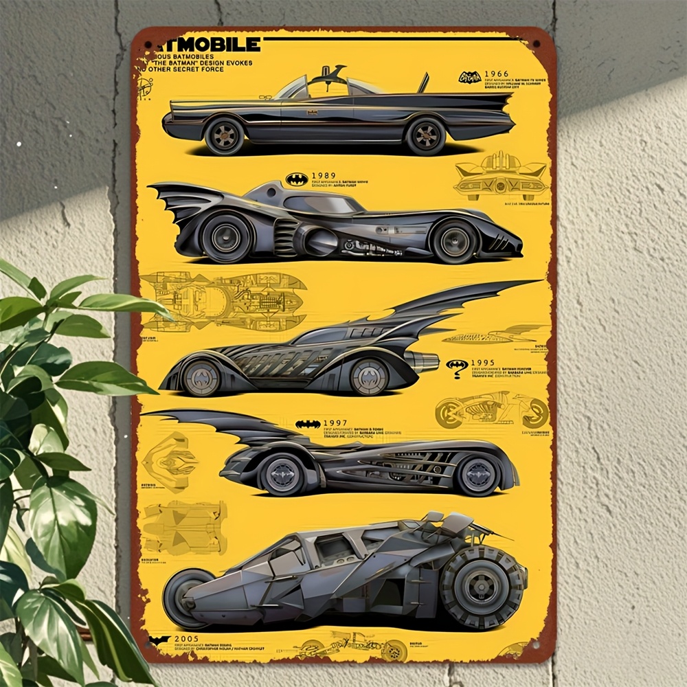 TEMU 1pc . The Dark Knight Batman & Vehicles Metal Wall Art Sign - Vintage Comic Book Style Iron Superhero Decor With Tumbler, , Batcycle, Battank
