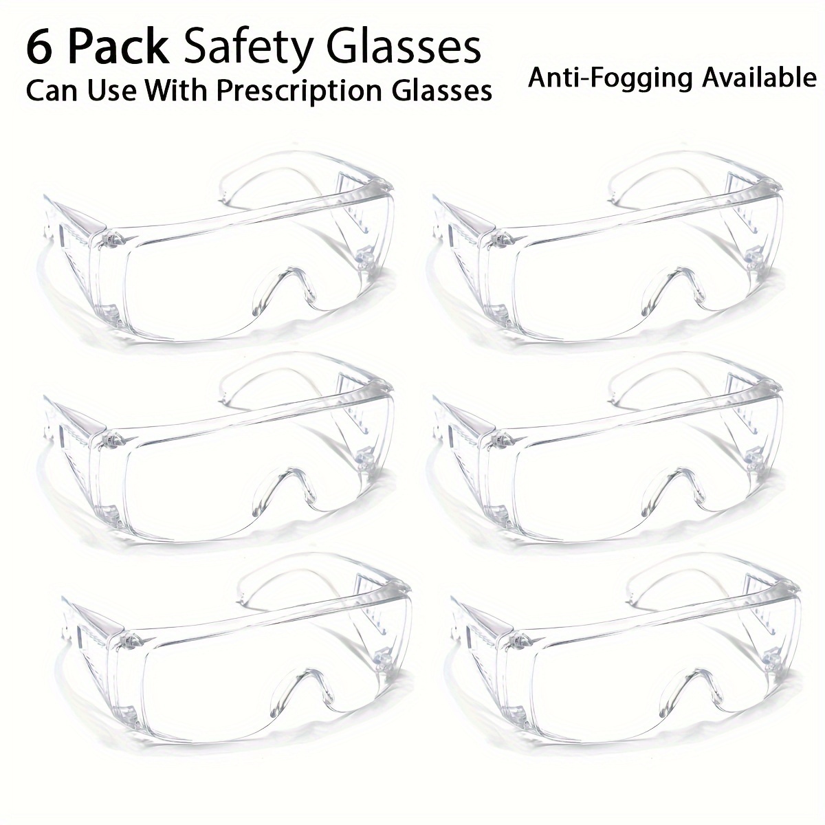 

6 Pack/12 Pack/300 Pack Safety Glasses Not Anti Fog/anti Fog, Temples Ventilation Design, Eye Protective Glasses, Dust Proof, Liquid Splash Proof, Lightweight, For Industrial Works, Labs, Hospital Use