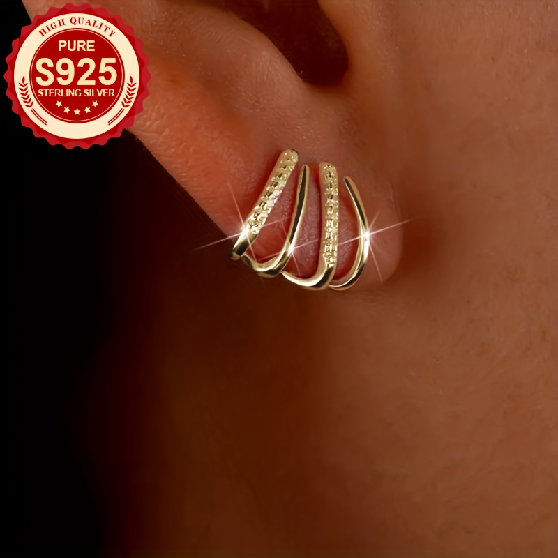 S925 Silver Women's Four Prong Earrings Zirconia for Parties, Low Allergy