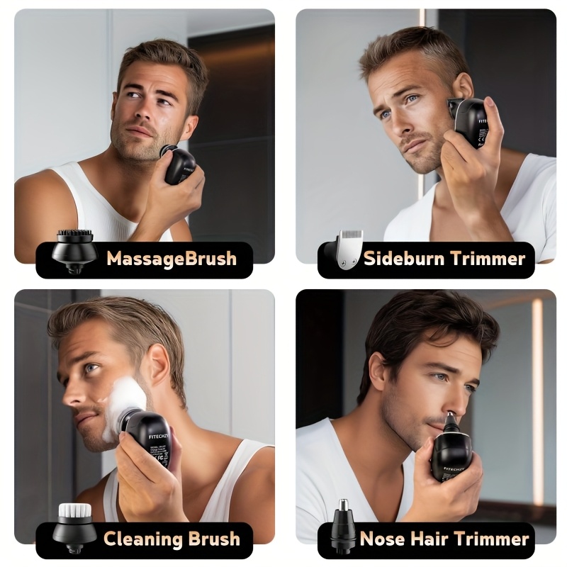 mens electric shaver with ipx5 waterproof wet dry use usb c fast charging 9 7 rotary motor   shaver with nose trimmer massage kit led display for bald head facial grooming system Product details 5