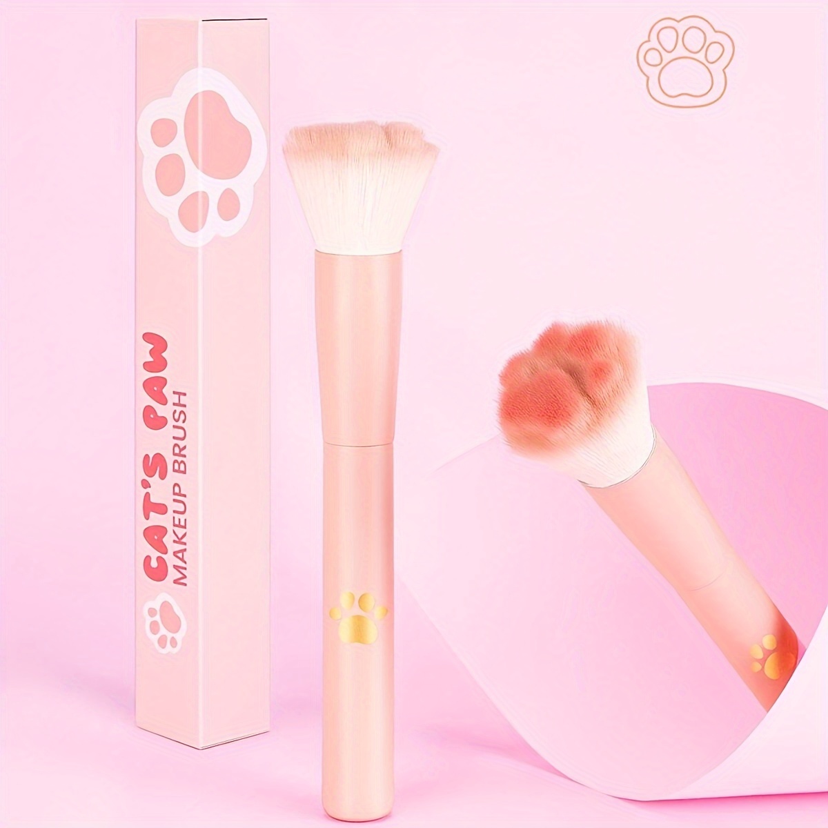 

Pinceau à blush Cat Paw Design avec poils en nylon - Non parfumé, tous types de peau, pinceau de maquillage en bois - 1 pièce