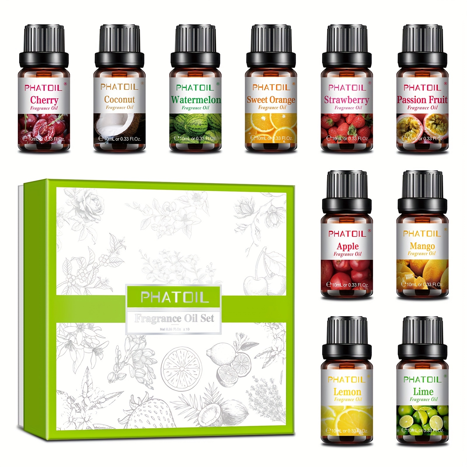 TEMU Phatoil 10pcs 10ml/0.33fl.oz Fragrance Oils Gift Set For Diffusers Humidifiers Reed Diffuser Candle Making