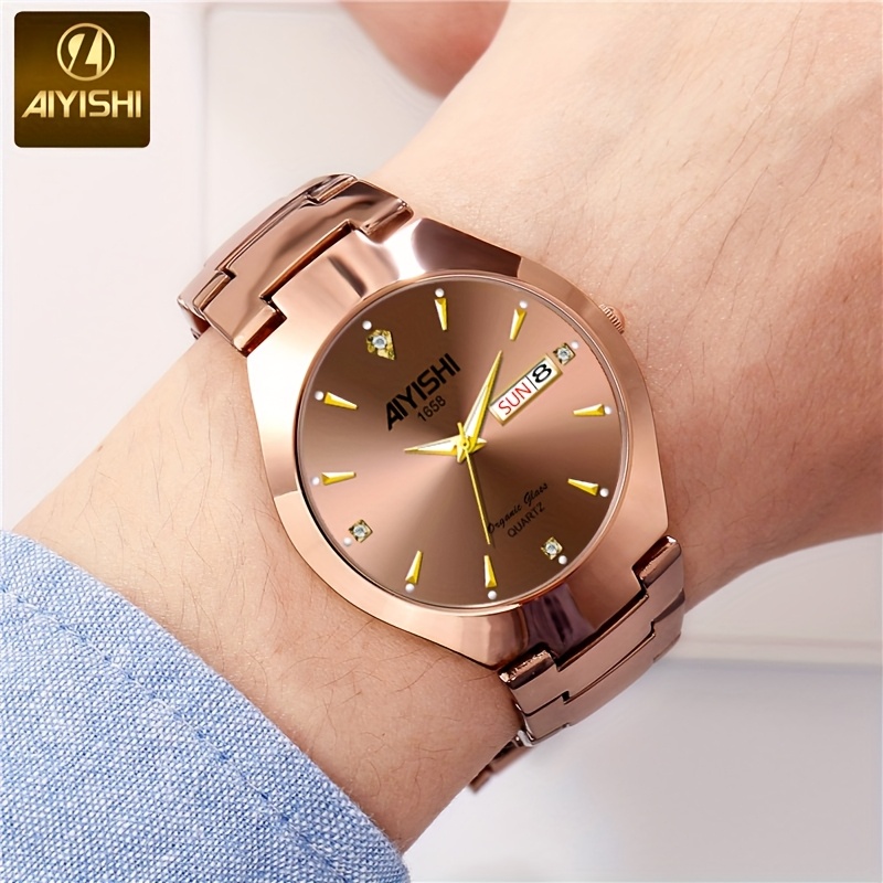 ayishi rose quartz watch dual calendar Temu