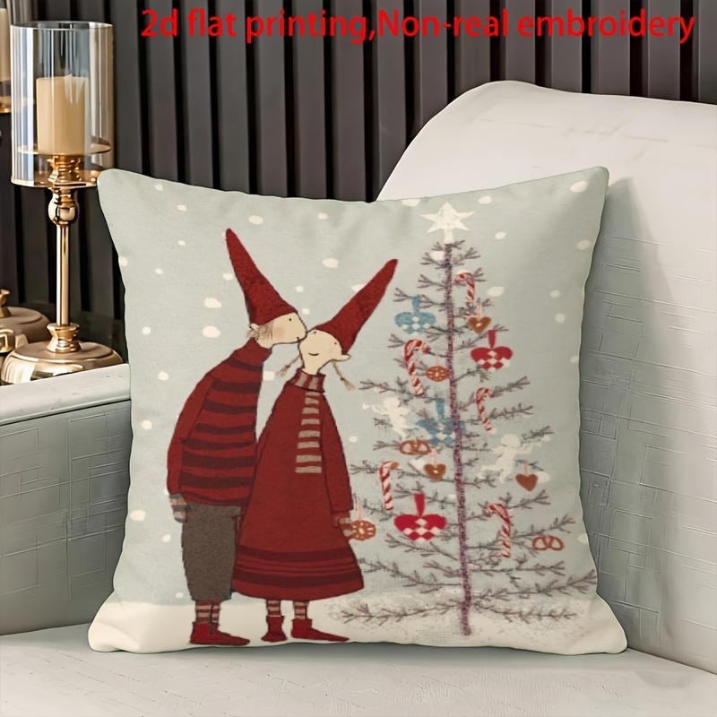 TEMU A Kiss Patterned Printed Decorative Pillowcase, Suitable For Christmas, Thanksgiving, New Year, Birthday Parties, Suitable For Sofas, Beds,