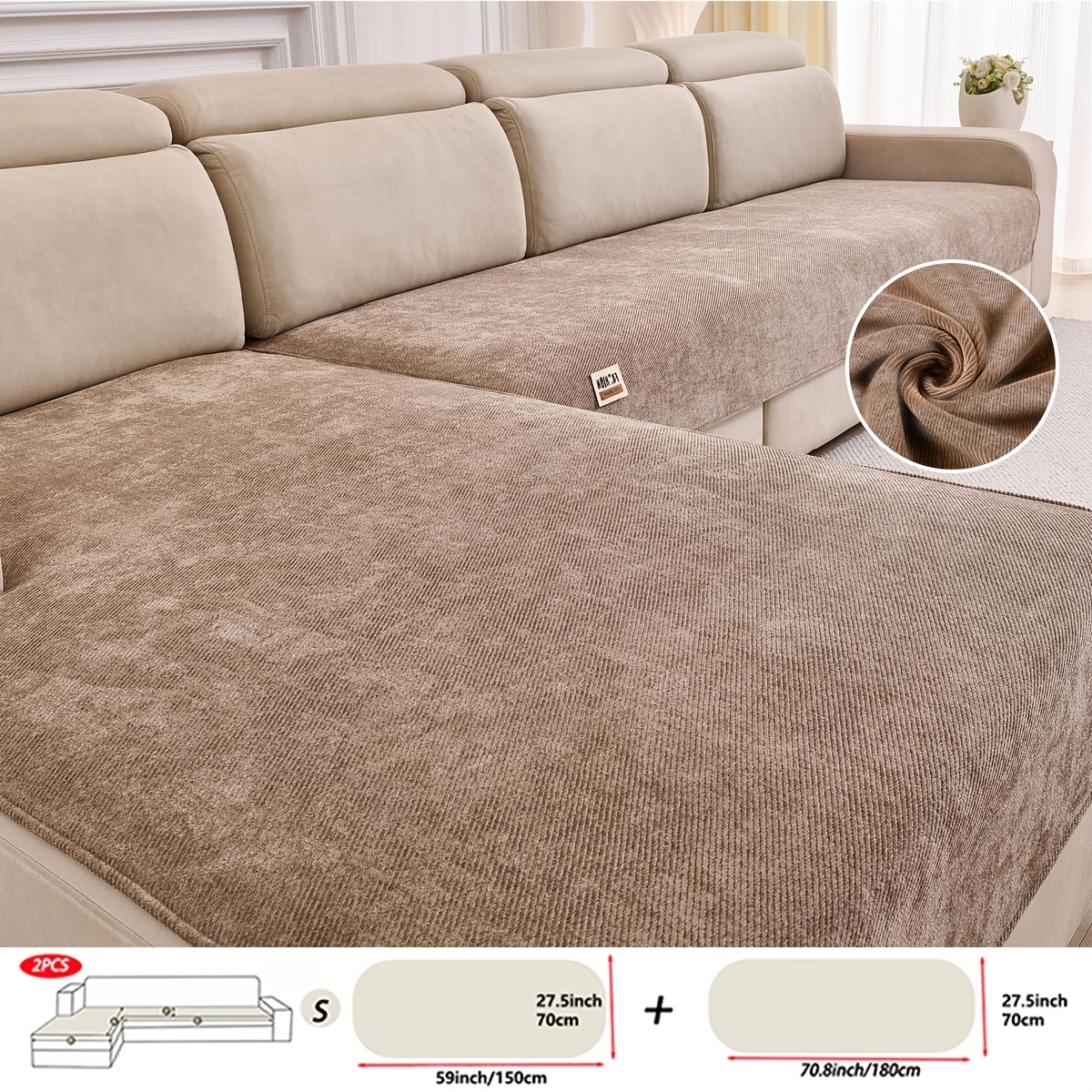 TEMU 2pcs Label Chenille Sofa Covers Suitable For -shaped Sectional, Modular Sectional Sofa, Retro Modern Pet-friendly Non-slip Design, Machine