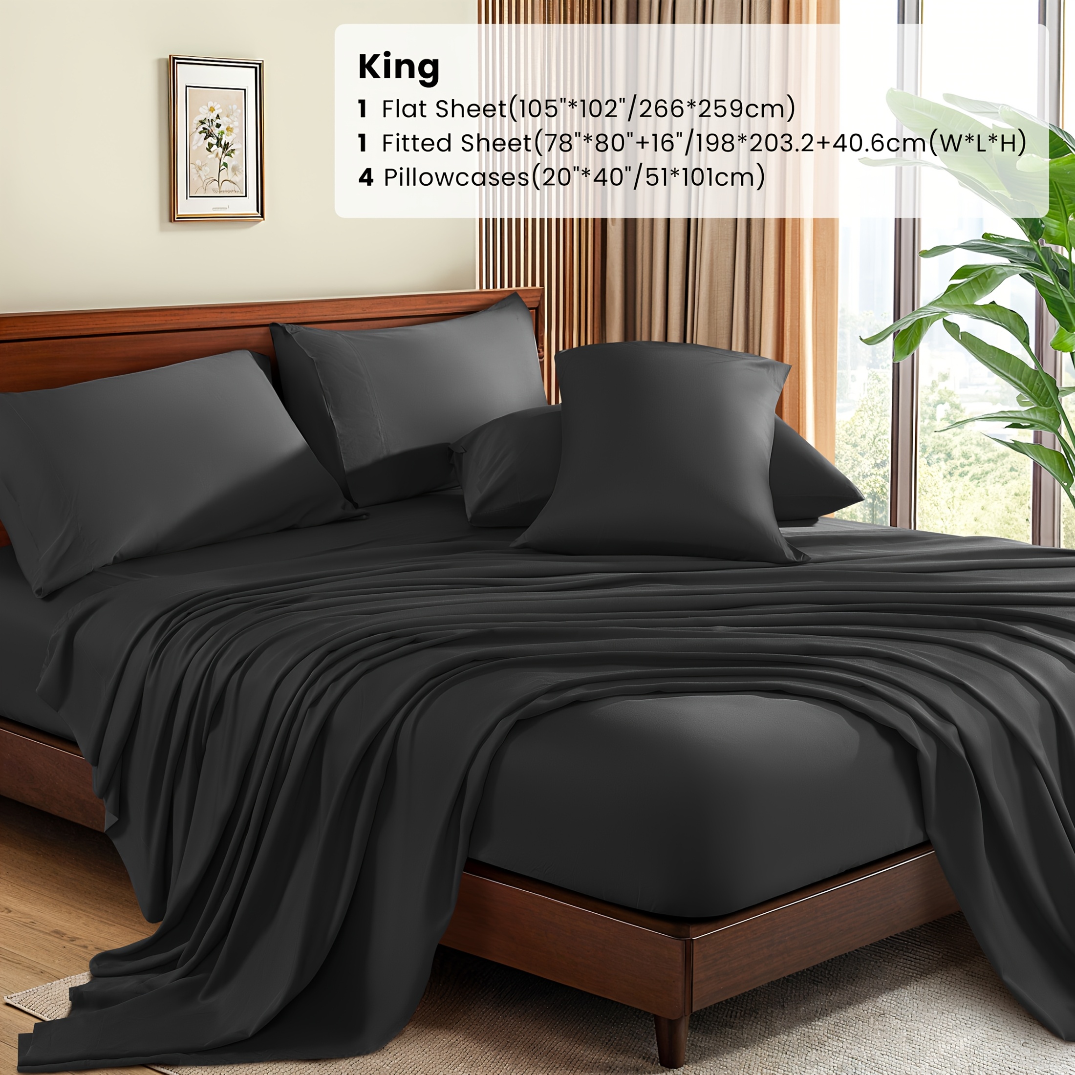 TEMU 6pcs Cooling And Breathable Bamboo Bed Sheet Set (4 Pillowcases + 1 Fitted Sheet + 1 Flat Sheet), 16 Inches Deep Sheet, Bamboo Fiber Bed Sheets,