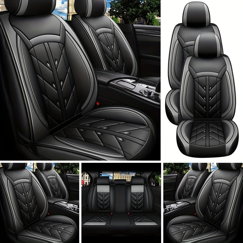 TEMU Universal 5-seats Car Seat Covers Full Set Luxury Pu Leather Front & Rear Cushions