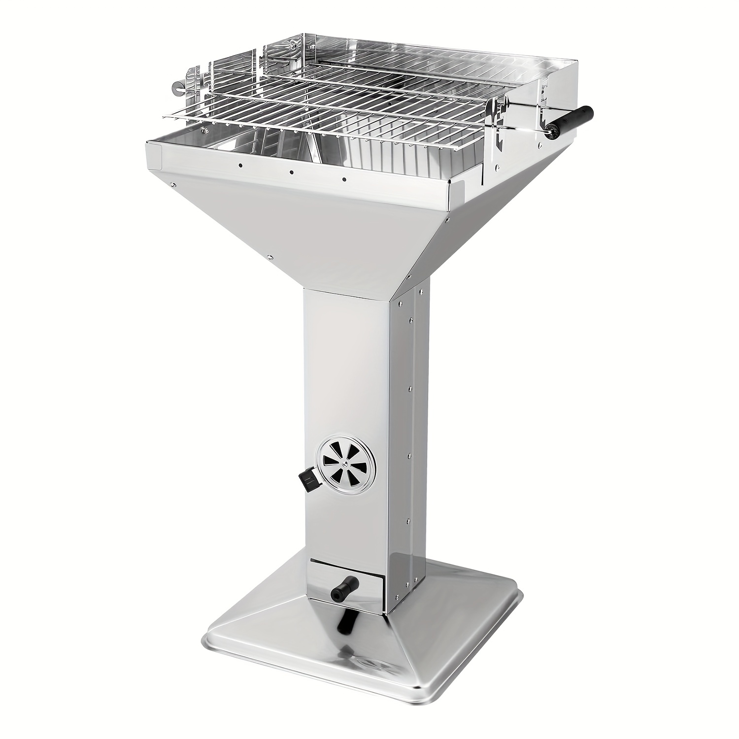 Image of Funnel Grill, Stainless Steel Charcoal Grill, Portable Camping Grill, Family Grill, , 3-way Height-adjustable Grill Grate, Charcoal Drawer And Ventilation Control, 63 * 48 * 91.5cm, Easy To Clean