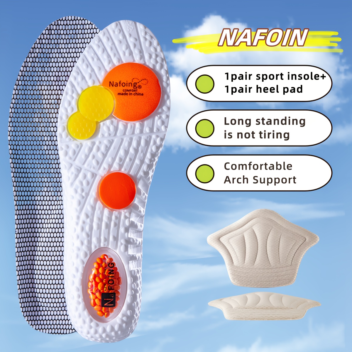 E-shop 4 Stück/2 Stück Sport Einlegesohlen und Fersenschoner für Schuhe, Luftkissen Dämpfung Atmungsaktiv für Herren Damen Laufschuhe Langstehsohlen