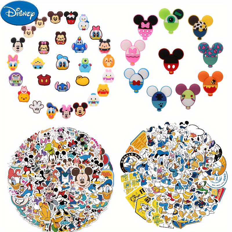

138 Pcs Disney Shoes Charms Stickers Set, Cartoon Mickey Stitch Shoes Ornaments Decoration, Mickey Luggage Water Bottle Notebook Guitar Stickers, Birthday Gifts