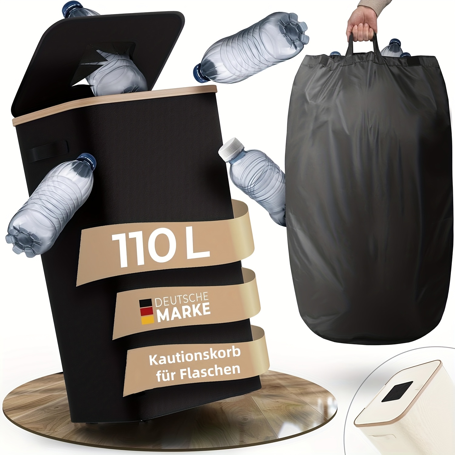 E-shop 110L Deckel-Abgabekorb Goldene Flasche Sammelbehälter, Aufbewahrungskorb, Kleidung/Flaschen Aufbewahrungskorb, mit abnehmbarer Handtasche -