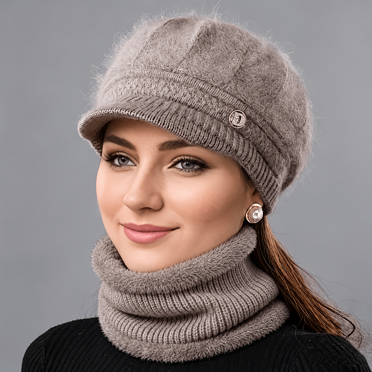 TEMU 2pcs Warm Hat And Scarf Set - Autumn Winter Additions - Retro Elegant For Daily Casual Wear
