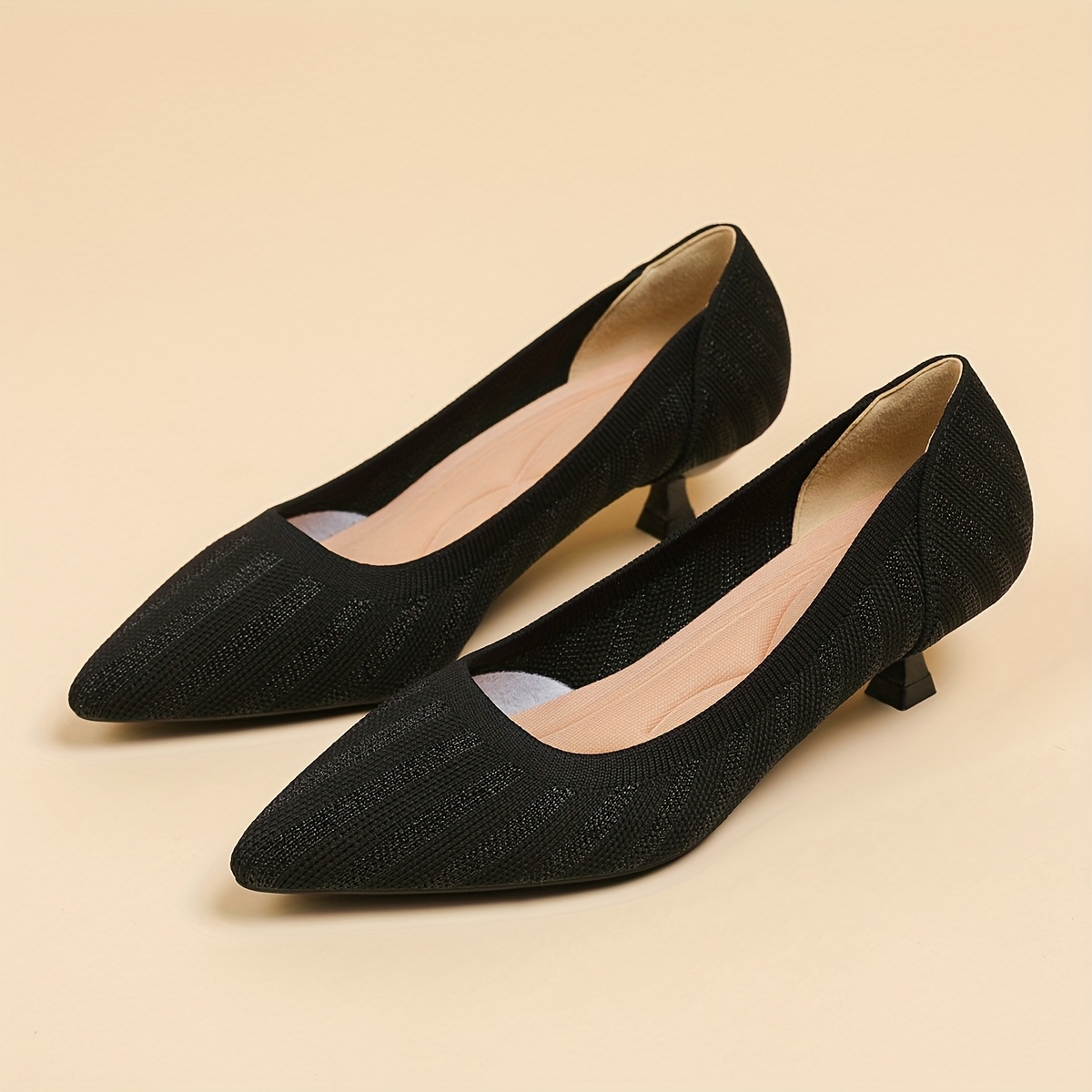 TEMU Popular Women's Knitted Pointed-toe Heels Feature A Unique Textured Design That Stands Out In Fashion. Have A Comfortable Soft Sole That Won't