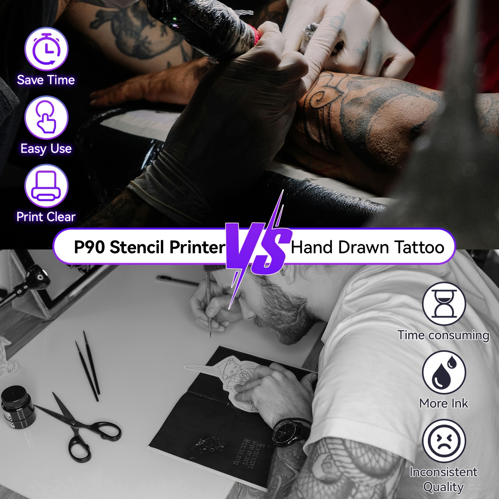 trådlös p90 tatueringsschablonprinter, termisk tatueringsmaskin med tatueringsskisspapper, portabel tatueringstryckarkit kompatibel med telefon, surfplatta & pc - näringsliv, industri & vetenskap - Temu