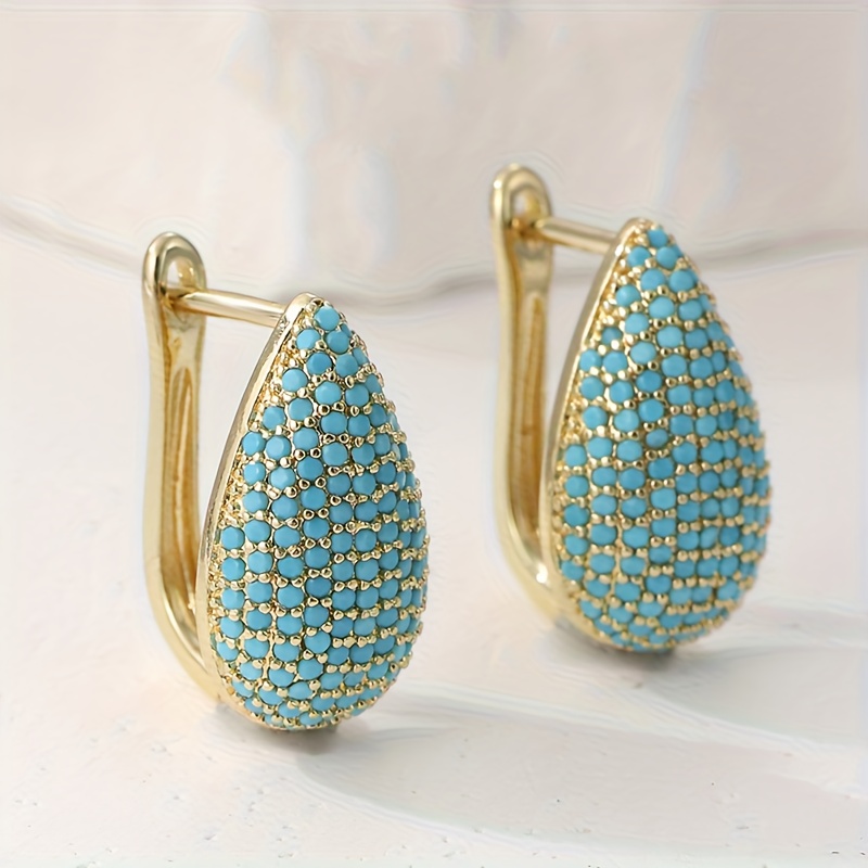 Image of 1 Pair Plated Elegant Earrings With Synthetic Turquoise - Retro Luxury Suitable For Wear, Holiday Gifts, Dinner Parties & Special Occasions - Accessories