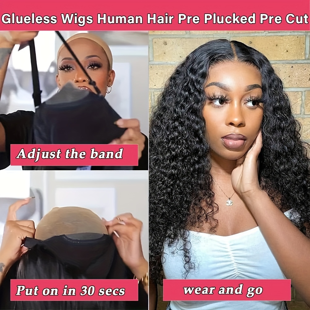 EMOL Perruques en Cheveux Humains Sans Colle pour Débutants - Pré-Effilochées et Coupées avec Fermeture Avant en Dentelle HD 4x4, Ondulation Profonde Densité de 150%, Perruque à Porter Immédiatement sans Colle