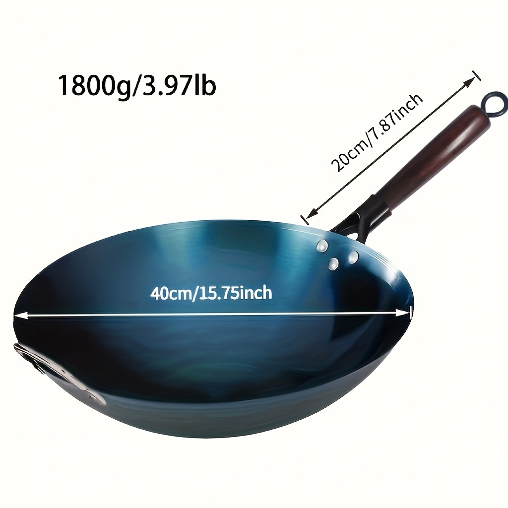 Image of 1pc, Vintage Iron Wok, Household Chef Wrought Iron Cooking Wok, Vegetable Wok, Wok With Handles, Cast Iron Frying Wok, , Suitable For Gas, Halogen, Outdoor Camping Cooking, Kitchen Utensil