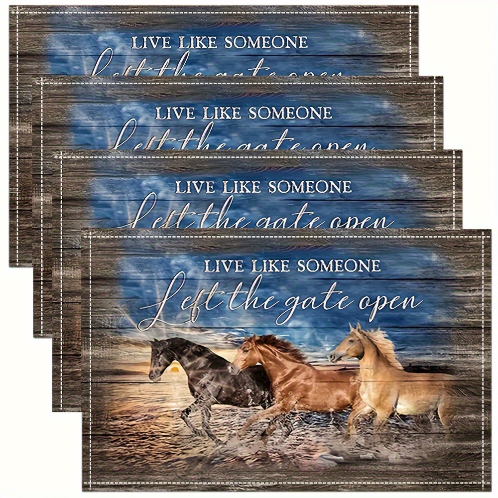 

4pcs, Table Pads, Blue Sky Running Horses Beautiful Ocean Printed Table Mats, Arties Elegant Table Mats For Kitchen, Placemats For Indoor And Outdoor
