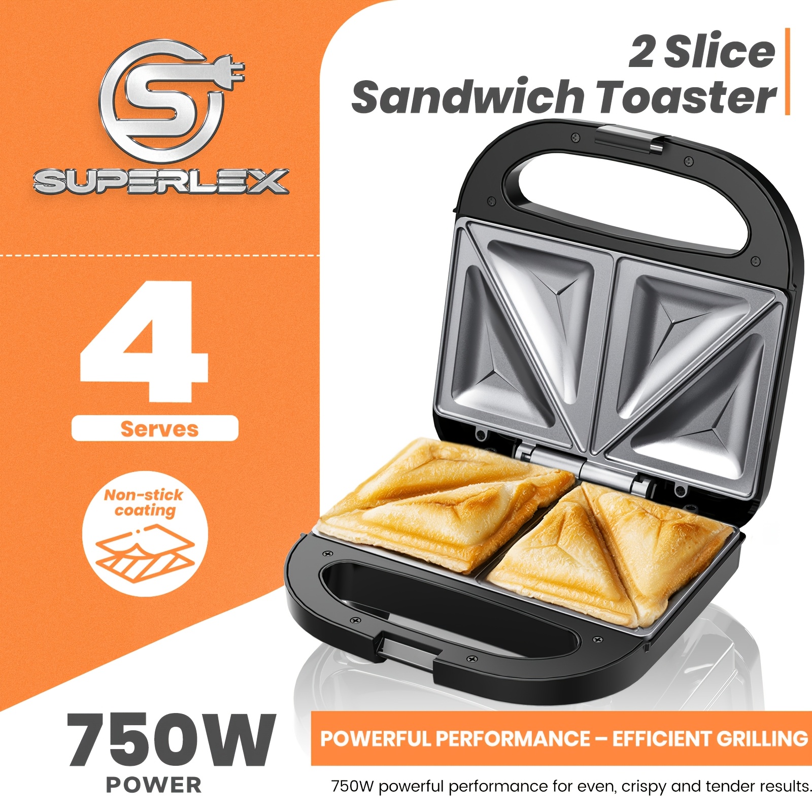 TEMU Superlex Sandwich Maker Panini Machine & Electric Grill, 750w Power, With Coating, Efficient And Baking, Easy To Clean, Suitable For Making
