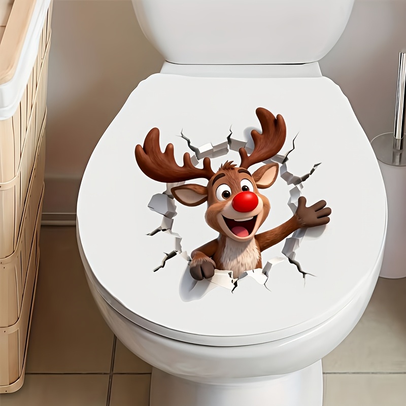 TEMU 1 adesivo per WC a forma di renna di Natale, decalcomania da parete rimovibile con renna natalizia, decorazione per la casa, festivit� natalizie