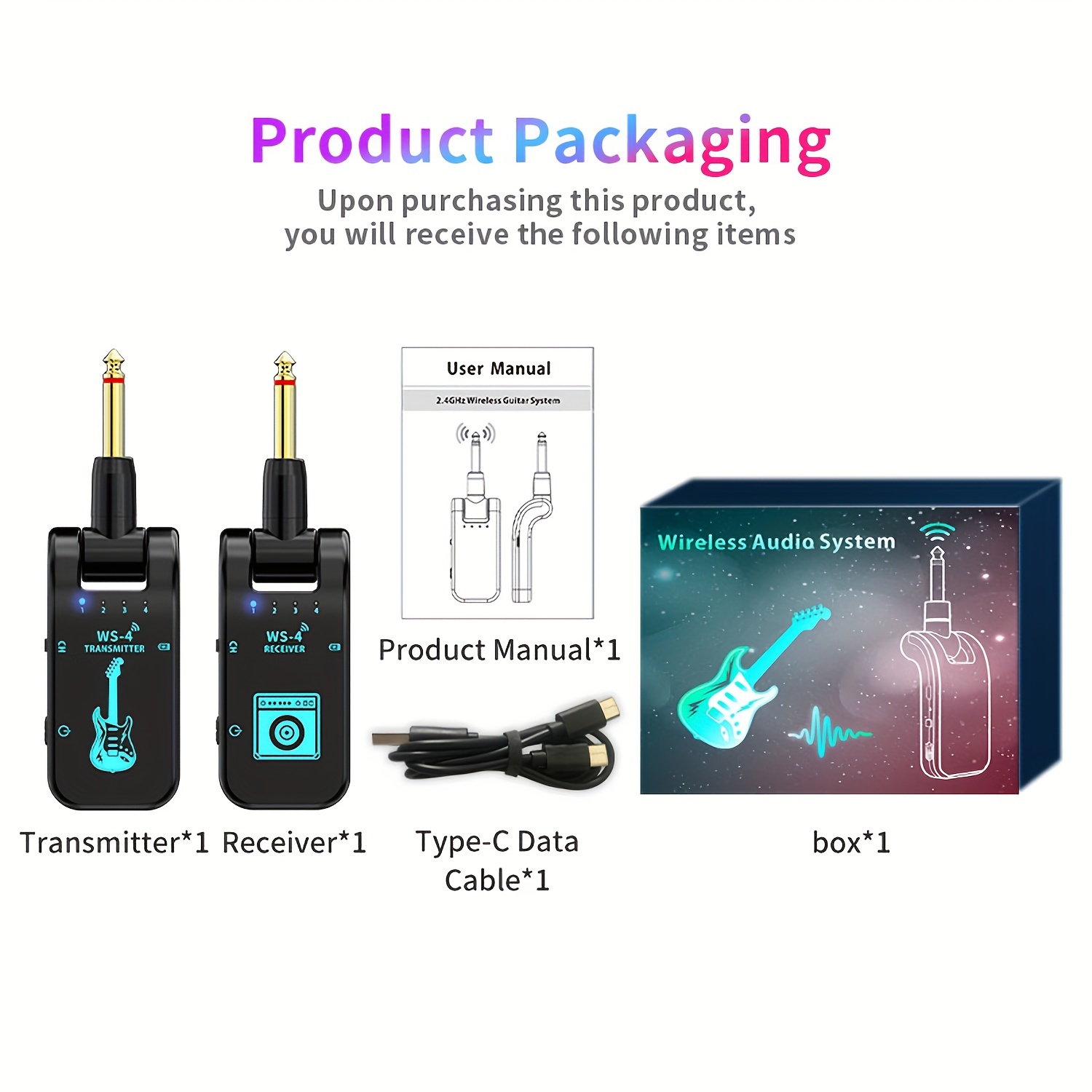 2.4GHz Wireless Guitar System with Rechargeable Battery - High-Quality Chip, 10-Hour Playtime, Auto Pairing for Electric Guitars, Basses & More - Black, Wireless Guitar Transmitter