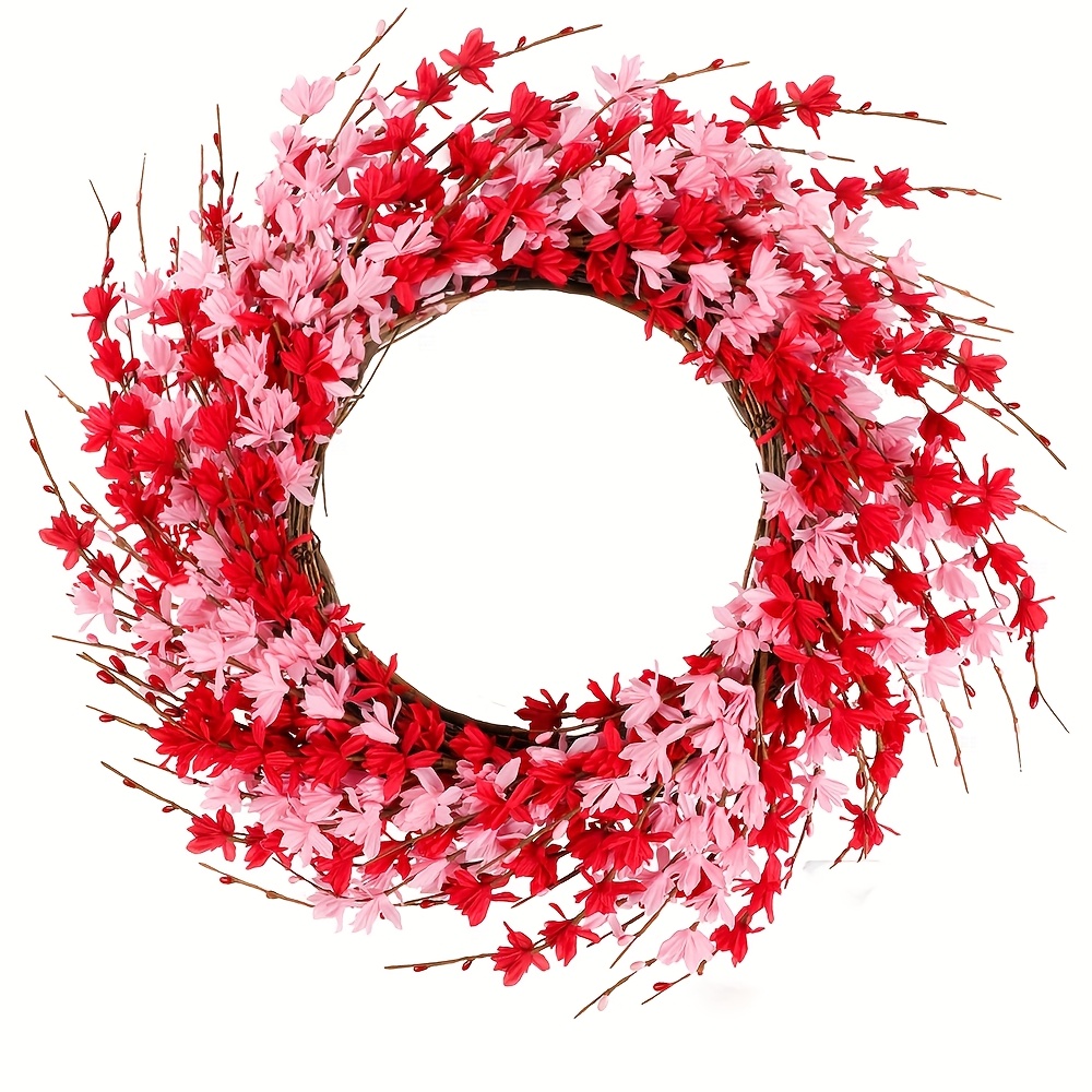 

1pc Contemporary Artificial Pink Wreath, 19.6" Plastic Door For Valentine's Day, Day, - No Electricity Needed, Featherless, Floral Wreaths For Front Door