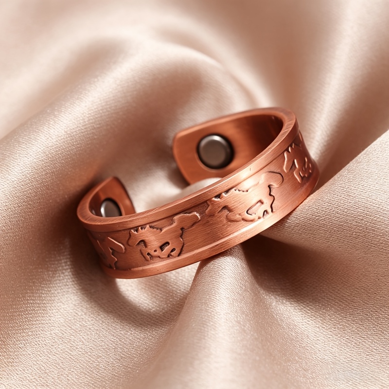 TEMU 1pc Anello regolabile in rame puro, anello vintage in rame con motivo intagliato, in rame in stile western, sia per che per donne