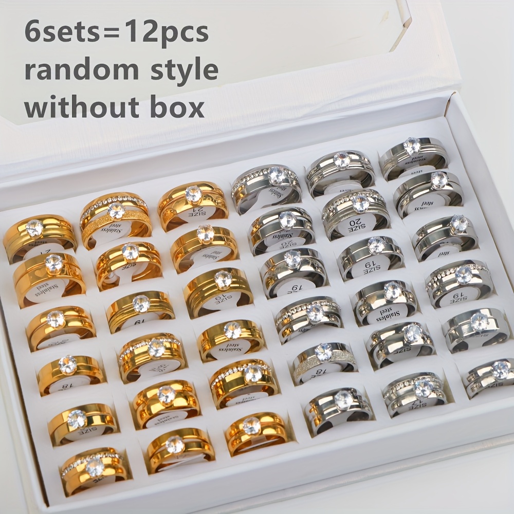 E-shop 12 Stk. Partnerringe, modische Edelstahl-Eheringe für Damen Herren, Party-Geschenk-Accessoires ohne Box, zufälliger Stil