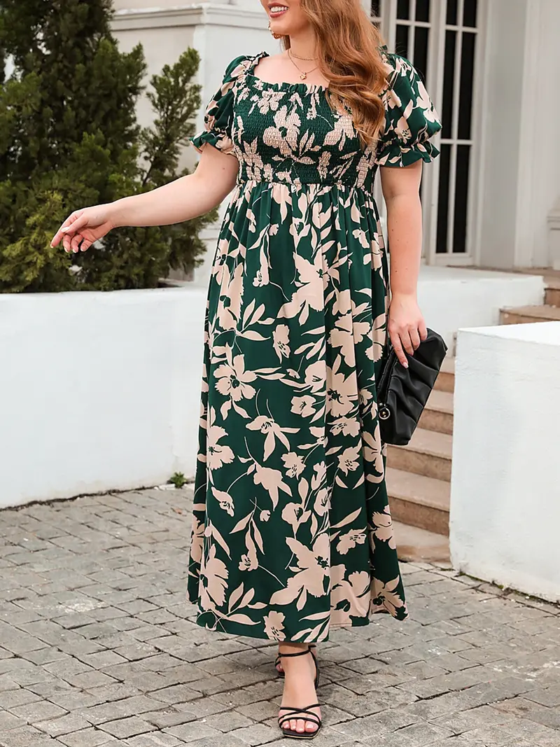 spring dresses for plus size women Kiyonna Women's Vienna Maxi Dress Includes hidden side pockets for convenience Plus Size Women's Floral Print