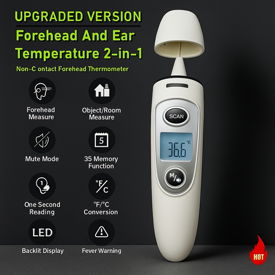 KINGCLINIC 2025 2-in-1 Non-Contact Thermometer for s & - Instant 1-Second Accuracy Forehead & Ear Thermometer with LCD/OLED-like Display, Battery- Grade Infrared Thermometer for Home, Travel,, Sickness Monitoring