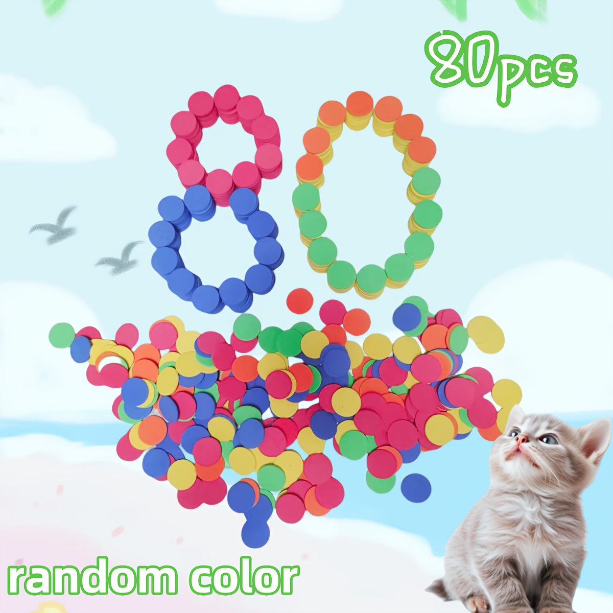 120pcs/80pcs Colorful Eva Foam Discs, Suitable For Cat And Dog Launchers, Handheld Reusable Pet Toy Fillings, & Outdoor Entertainment Props, Mixed Random Color, No Batteries Required