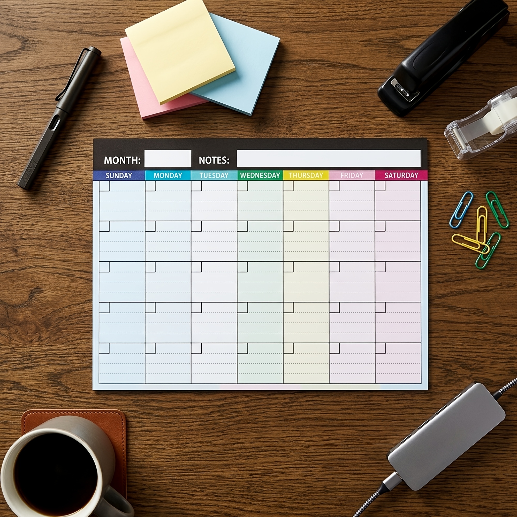 TEMU Calendrier de bureau non daté 11.22 X 8.27 pouces - 12 pages mensuelles à déchirer, calendrier de bureau vierge avec disposition hebdomadaire à