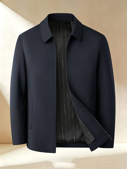 imagen del artículo chaqueta delgada de /otoño para hombres de edad con cremallera, cuello de marina, larga, estilo formal de negocios, ropa casual, ropa de abrigo y
