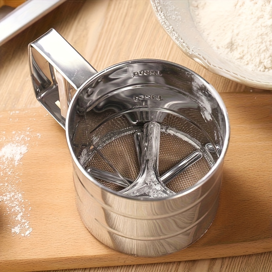 1pc stainless steel handheld flour and sugar sifter durable 304 stainless steel semi automatic   mesh filter ideal for baking and cooking   mothers day graduation juneteenth and more   modern kitchenware durable sifter details 2