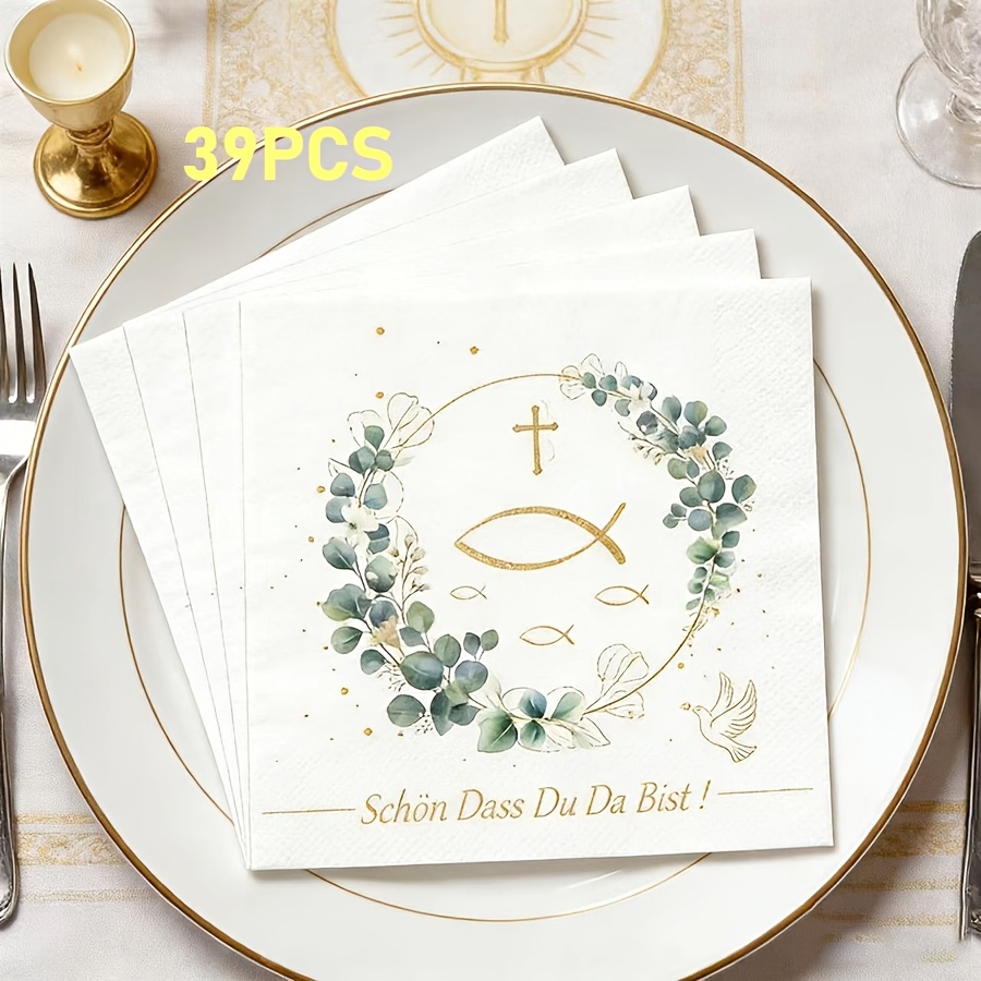 Image of 19/29/39 German-style "i'm " Religious Table Napkins Suitable For Weddings, Baptisms, Church Events, Easter & Valentine's Day - Elegant Communion Napkins With 2-ply Paper For First Communion & Spring