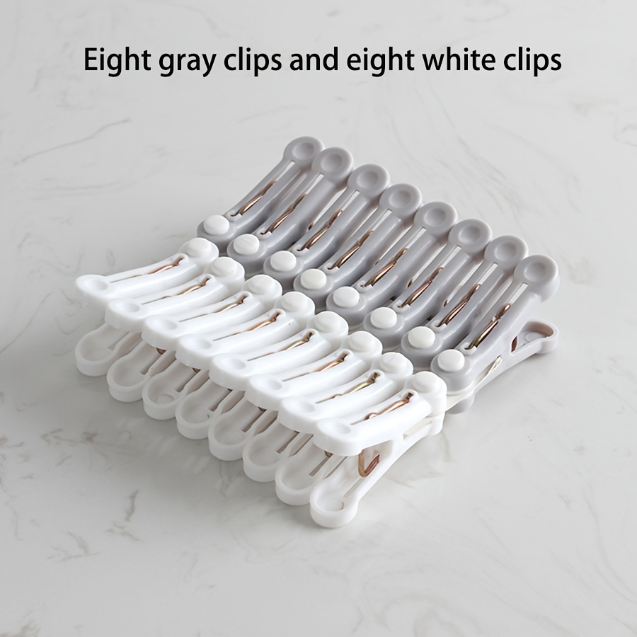 

16pcs Clothes Pegs Set, 8 Gray & 8 White Durable Windproof Plastic Clips, Non-marking Hanging Pins For Laundry, Socks, Home Use