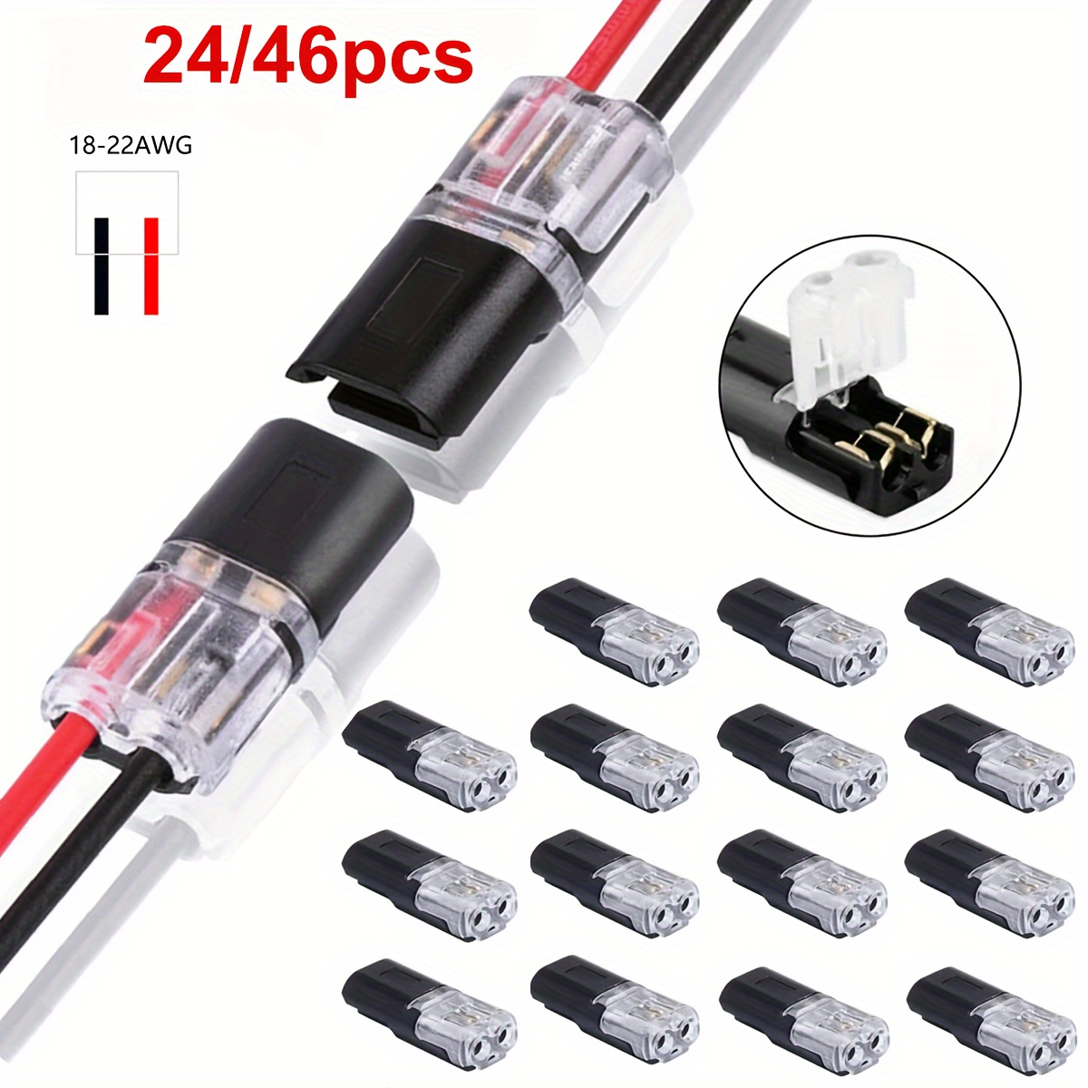 

24/46pcs 2-pin 2-way , No Stripping Required, , Awg 20 For Car Electronic Cables, Battery Not Included, Copper