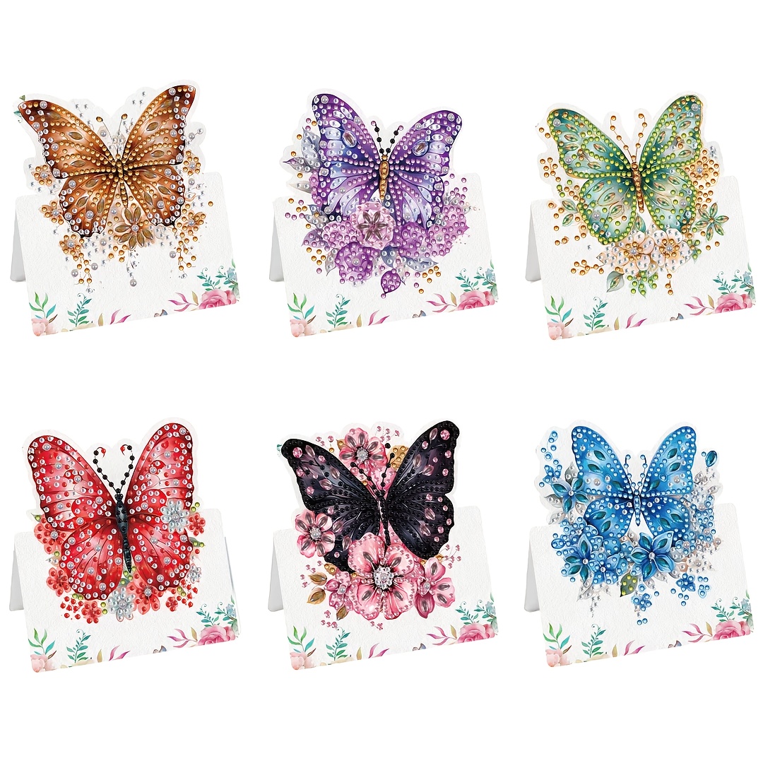 TEMU 6pcs -themed Diamond Painting Greeting Card Set, Diy Irregular-shaped Rhinestone Painting Craft, Unique Three-dimensional Greeting Cards For