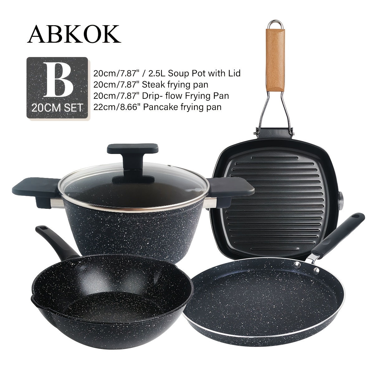 Black 4pcs Cookware Set, Pan Set Kitchen Cookware Set Frying Pan Soup Pot Wok Pancake Pan, Foldable Steak Pan, Suitable For A Of Stoves Needs