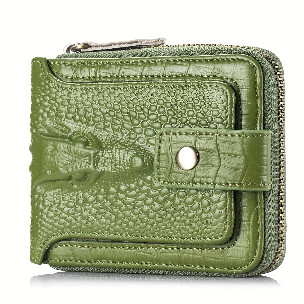 Image of Ladies Crocodile Print Wallet Rfid Short Genuine Leather Cowhide Card Bag Change Coin Wear Wallet