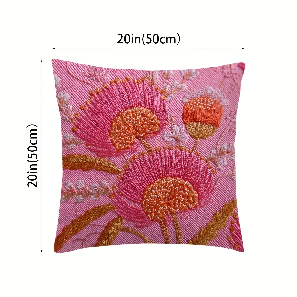 TEMU 2pcs Short Plush Pillowcases - Double-sided Printed Australian Wildflowers In Pink, Orange, Green, Brown, - Zipper Closure Covers For Living