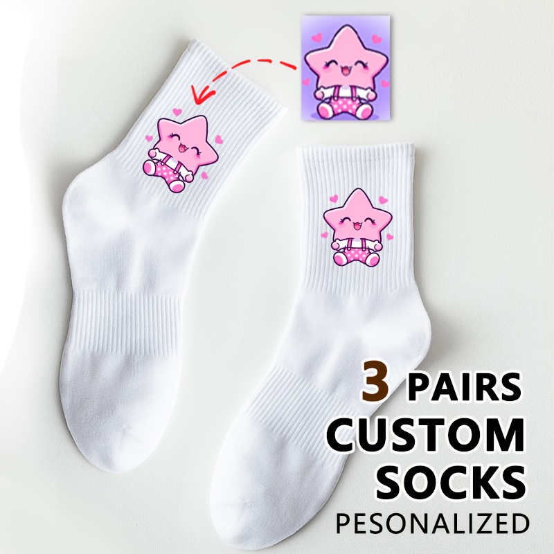 E-shop 3 Paar Personalisierte Paar-Socken – Individuelle Wadenstrümpfe mit Lustigen Fotodesigns, Langlebige Strick-Socken, Perfektes Romantisches