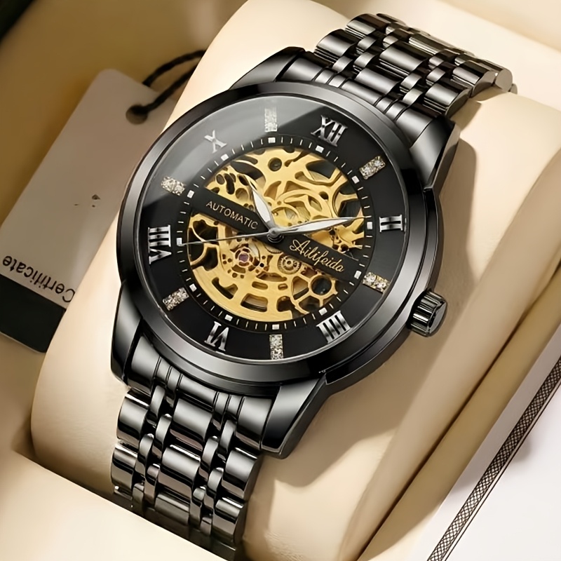Image of Men' Mechanical Watch, , Black Face, With Stainless , Men's Fashion Trend Simple Versatile Business Men's Watch, Suitable For Business Casual Wear And Birthday/holiday Gifts, An Ideal Gift For Him.