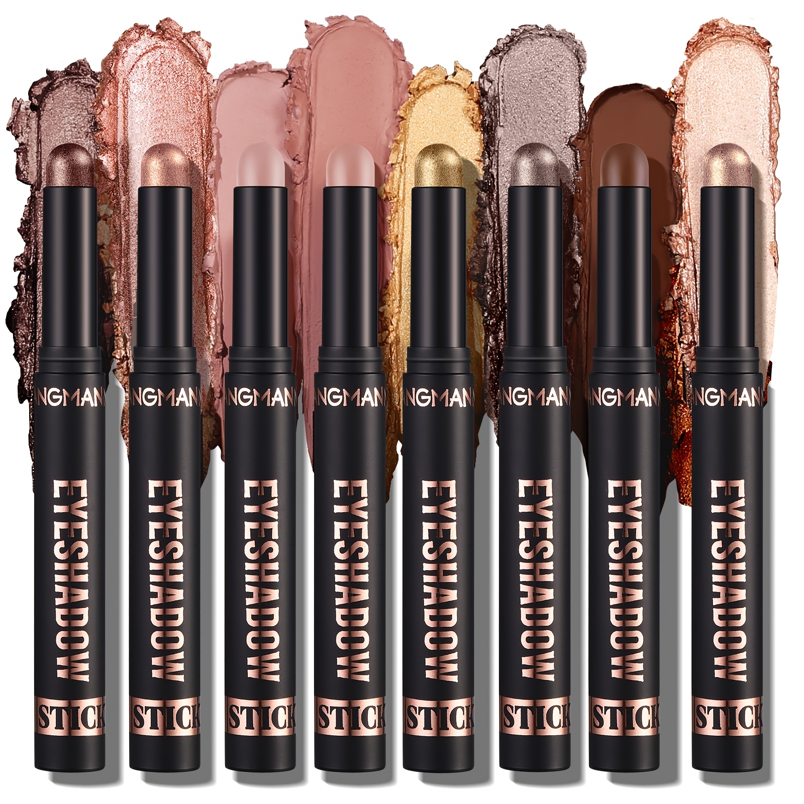 TEMU 8pcs Eyeshadow Stick Gift Set | Matte + Shimmering Golden Contour Stick, Waterproof And Long-lasting, Plant-based Squalane