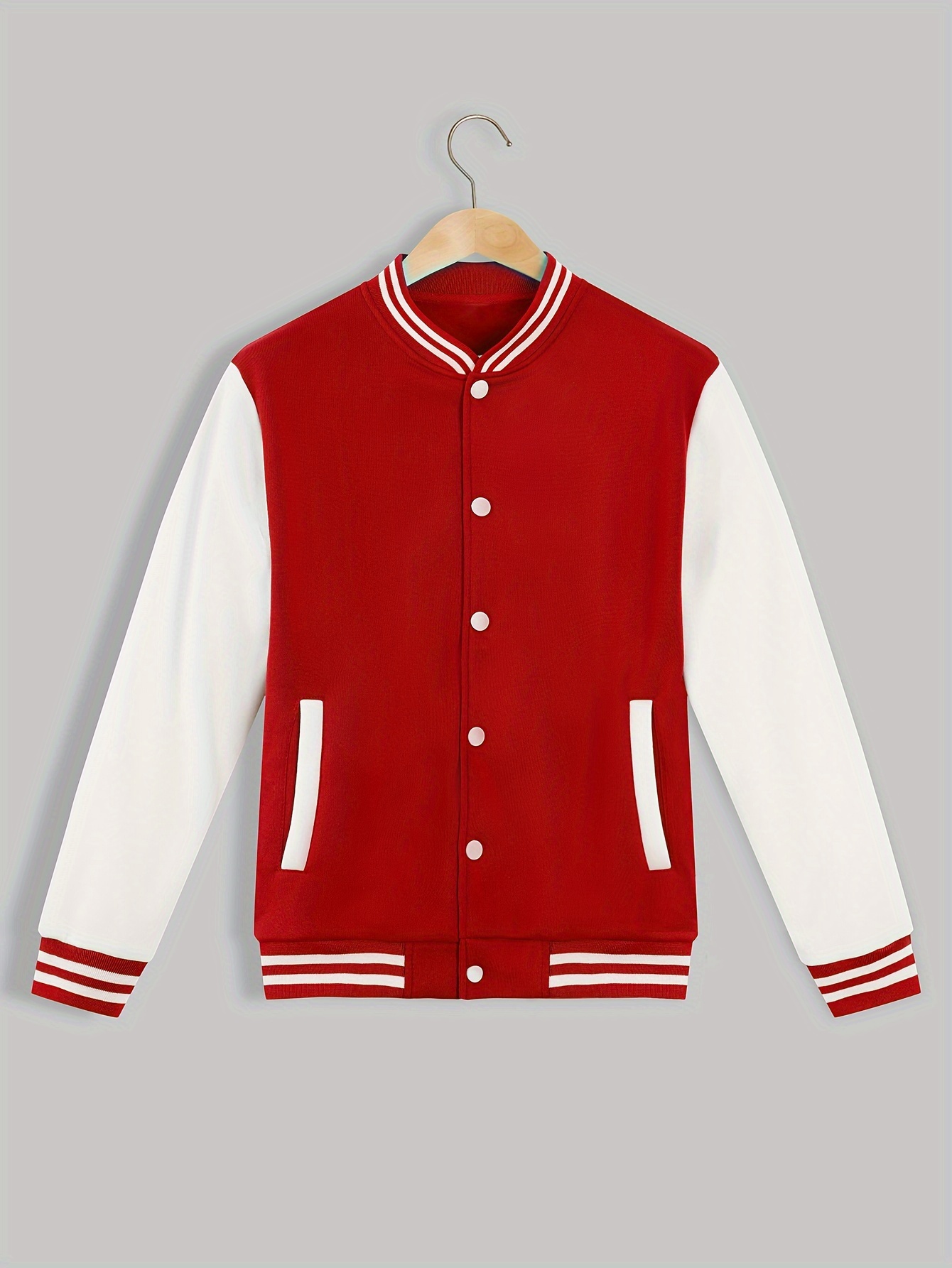 Spring Cotton Casual Jacket, Men's Zip Up Baseball Collar Colorblock Pocket Long Sleeve Color Block Bomber Jacket Fall Varsity,Varsity Jacket,Temu