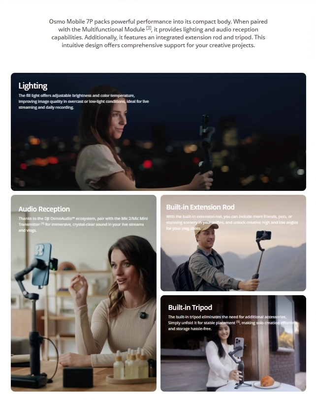 DJI Osmo Mobile 7ProAll - scene tracking mobile phone stabilizer, OM intelligent tracking live - streaming vlog - shake handheld gimbal, foldable and portable selfie stick, a shooting magic tool