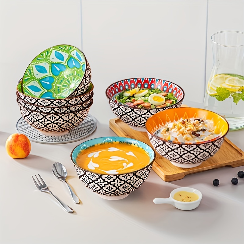 

6pc Modern Bohemian Underglaze Ceramic Rice Bowl Household Cutlery Small Soup Bowl Rice Bowl 4.7 Inches