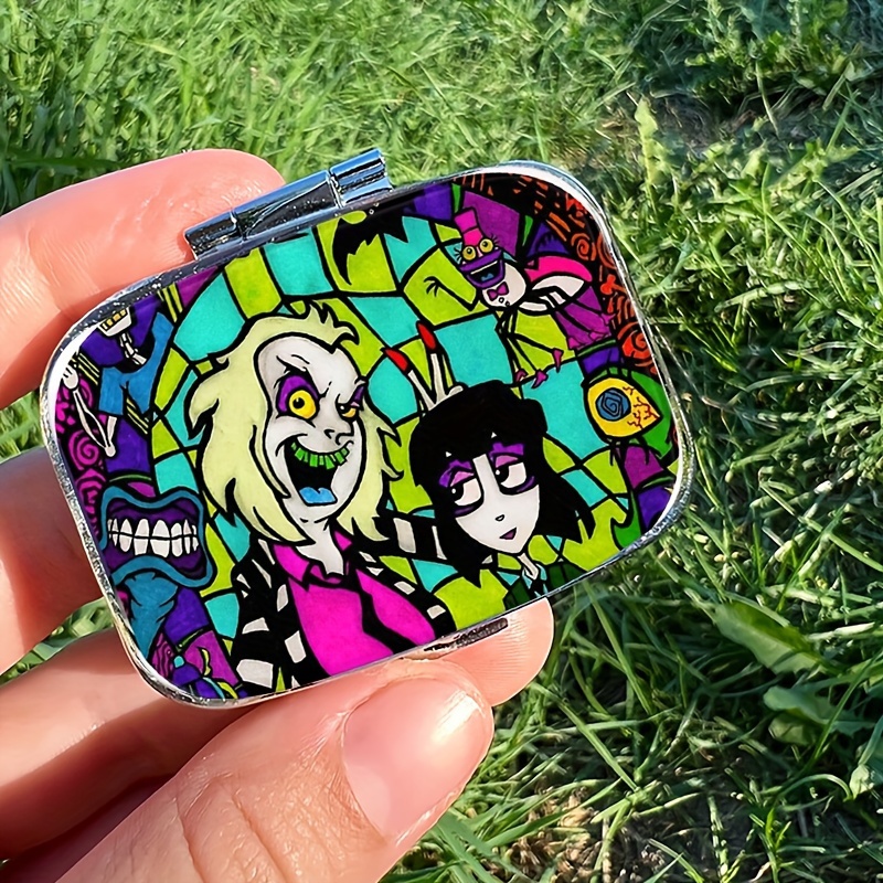 

Beetlejuice Themed 17-compartment Mini Pill Organizer - Compact Medication Storage Box For Travel, Portable Household Pill Case With Unique Design - Gift Ready, Fits Pockets & Purses (1pc)