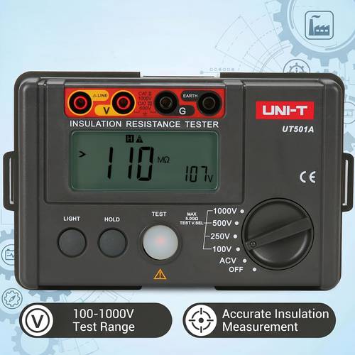 insulation megohmmeter tester ground measurement device ranging megohm to 5 5g with ac testing voltages of 100v 250v 500v and lcd display with backlight ut501a
